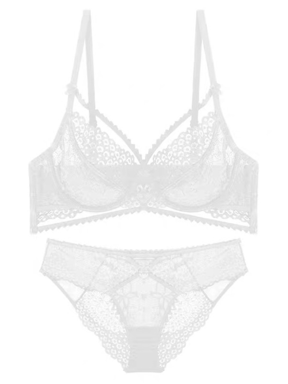 Delicate Lace Underwire Bra & Brief Set - White